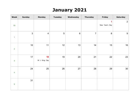 Free January Calendar 2021 Printable Template Blank In Pdf Word Excel