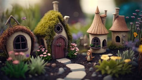 Nostalgic And Whimsical Fairy Garden With Tiny Houses Ai Generative