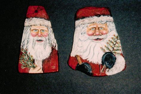 Santa Claus Ornaments Handpainted On Smooth Rocks Santas With Barrel
