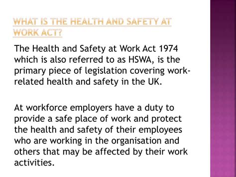 Ppt Health And Safety At Work Act 1974 Powerpoint Presentation