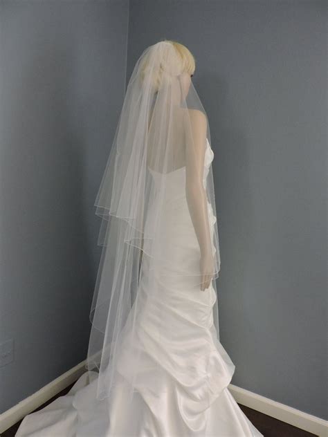 Wedding Veil Drop Veil Waltz Length With Pencil Edge Bridal