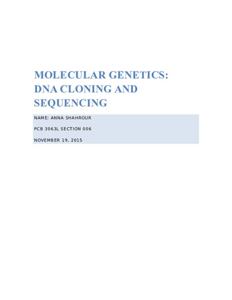 Doc Molecular Genetics Dna Cloning And Sequencing Anna Shahrour