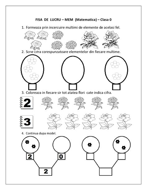 Matematica Si Explorarea Mediului Fisa De Lucru Cu Flori