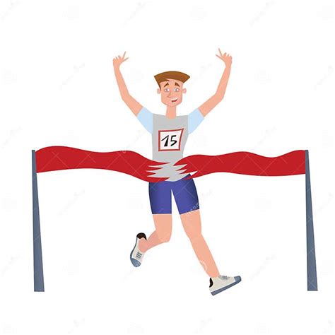 Finishing Runner Man Athlete Marathon Winner Vector Illustration