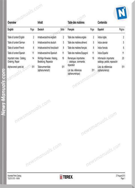 Terex Wheel Loaders Tl210 0101 X El 5 Part Manual