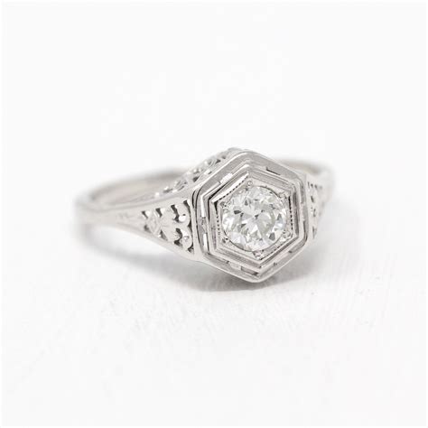 Art Deco Engagement Ring Antique 18k White Gold 13 Carat Old