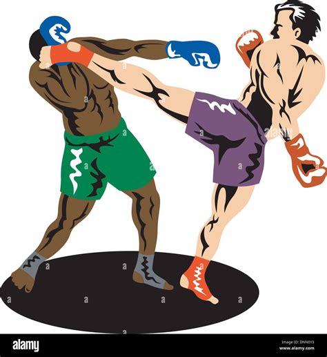 Illustration Of A Kickboxer Boxing Kicking Fighting Done In Retro Style