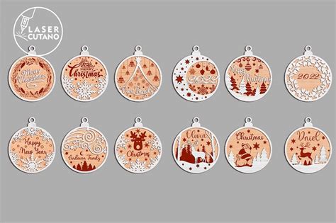 Svg Christmas Ornaments Laser Cut Files Bundle Templates New Etsy