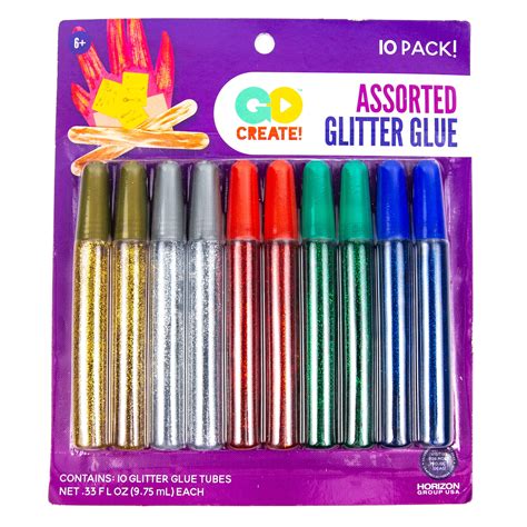 Go Create Glitter Glue 10 Pack Assorted Metallic Glitter Glue Tubes