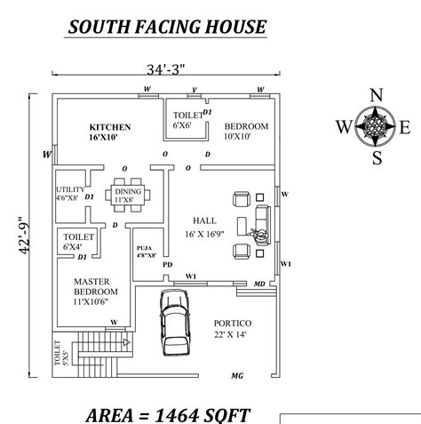 34x42 2bhk Awesome South Facing House Plan As Per Vastu Shastra