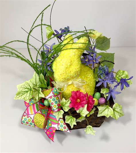 Yellow Easter Bunny Rabbit Basket Floral Arrangement Easter Basket