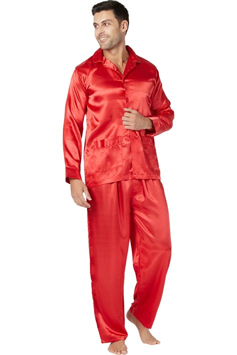 Mens Satin Long Sleeve Pyjamas Pyjama Set Pjs Medium Large Extra Large