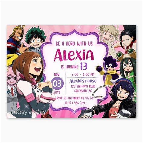 My Hero Academia Birthday Invitation Printable Printable Birthday