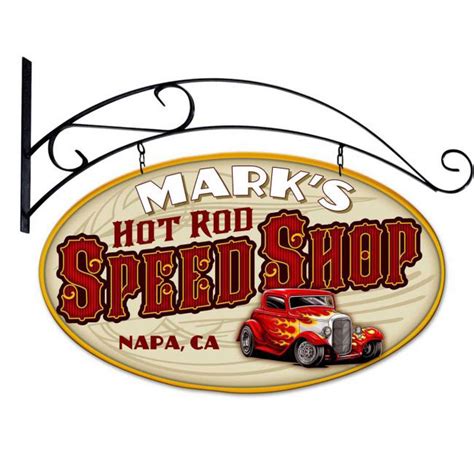 Personalized Hot Rod Speed Shop Hanging Sign Personalized Garage