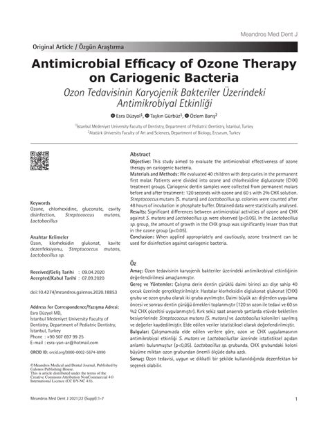 Pdf Antimicrobial Efficacy Of Ozone Therapy On Cariogenic Bacteria