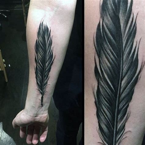 Realistic Mens Dark Feather Tattoo Forearms Feather Tattoo For Men Feather Tattoo Design