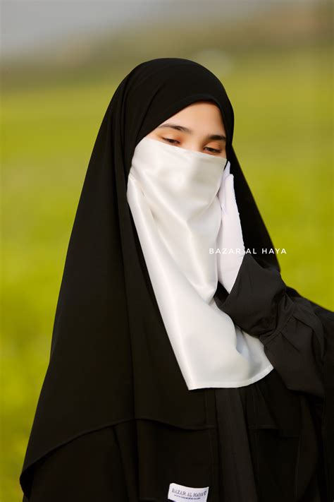 White Satin Single Half Niqab Elegant And Modest Veil Bazar Al Haya