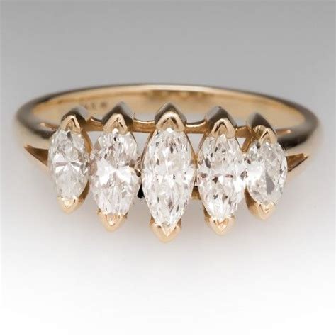 Vintage 5 Stone Marquise Diamond Anniversary Ring 14k Vintage