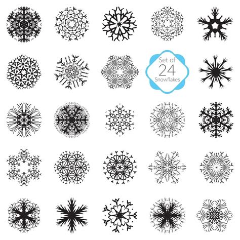 Vector Illustration Snowflakes Set Various Designs Symmetrical Snow