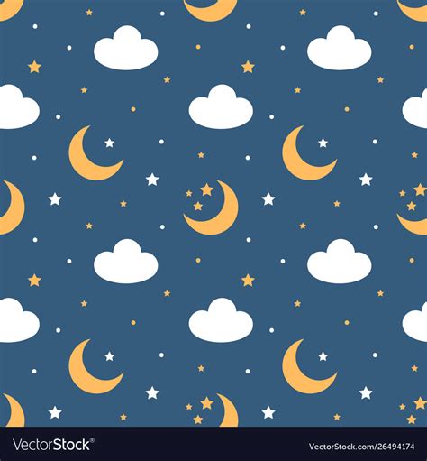 Seamless Pattern With Moon Stars And Clouds Vector Image