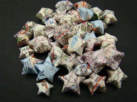 50 Origami Lucky Stars Recycled Maps 650 Via Etsy Origami