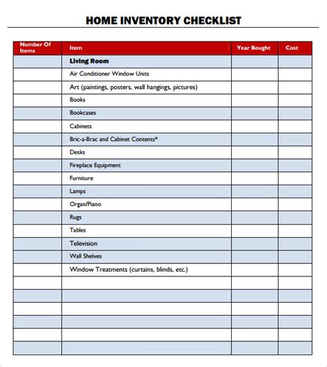 Paper Calendars Planners Home Inventory Checklist Template Home Contents Insurance Inventory