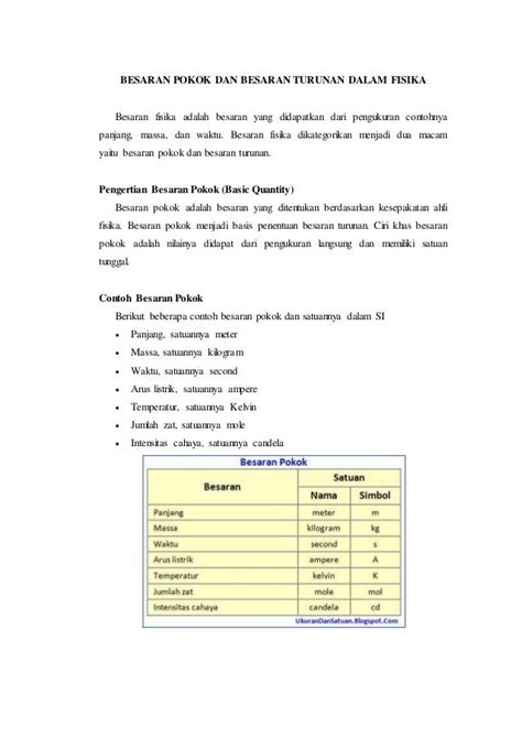 Detail Contoh Besaran Pokok Dan Besaran Turunan Koleksi Nomer 37