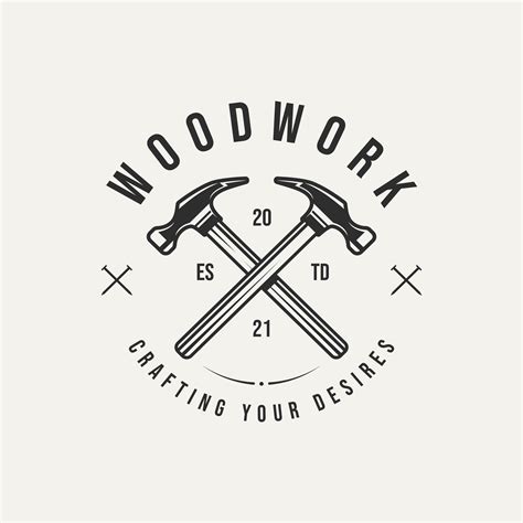 Woodwork Hammer Carpentry Vintage Badge Logo Template Vector