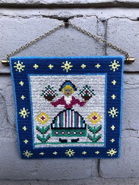 Vintage Embroidered Scandinavian Decorative Tapestry Wall Hanging