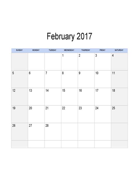 February 2017 Calendar Sample Edit Fill Sign Online Handypdf