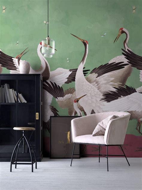 Heron Print Wallpaper Removable Peel And Stick Mural