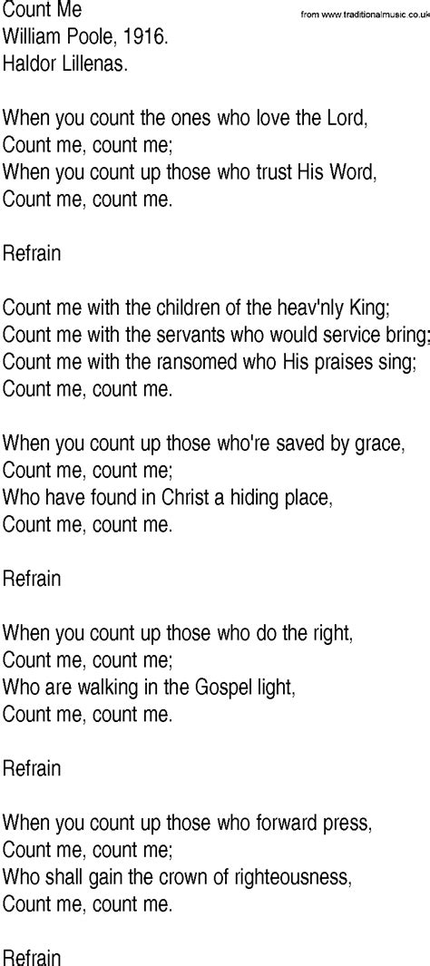Hymn And Gospel Song Lyrics For Count Me By William Poole