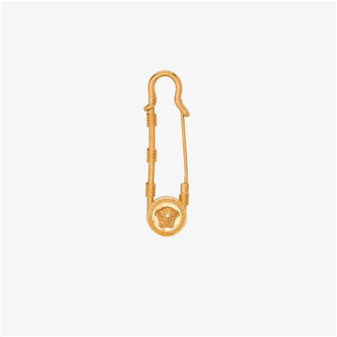 Versace Gold Tone Medusa Safety Pin Brooch Browns