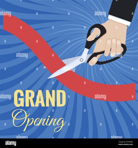Card Grand Opening Ceremony Cut The Red Ribbon With Scissors Vector
