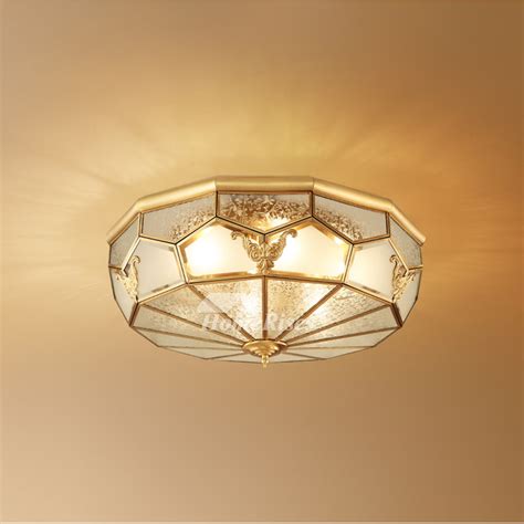 This stunning piece is an eruption of light and brings a stylish the sparkle of blown glass, paired with the gleam give this ceiling mount a modern elegance. Solid Brass Carved Antique Ceiling Lights Golden Flush ...
