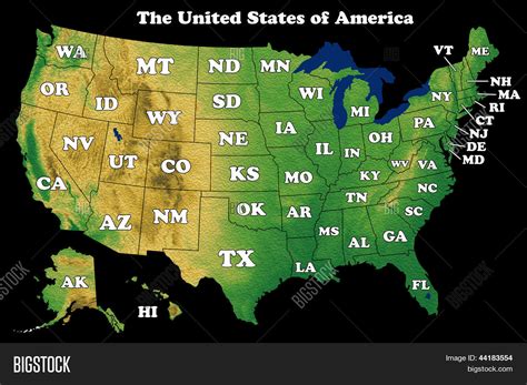 Physical Map Of United States On Black Background Stock Photo And Stock