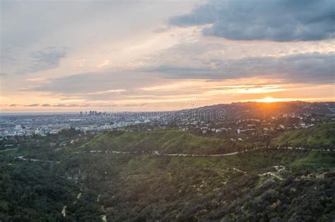 Beautiful Sunset Over Los Angeles And Hollywood Hills Stock Photo