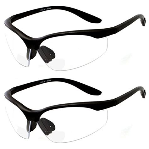 2 pair safety glasses ansi z87 impact resistant non slip wrap around clear lens bifocal reading