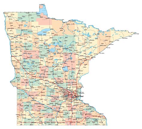 Large Administrative Map Of Minnesota State With Roads Highways And