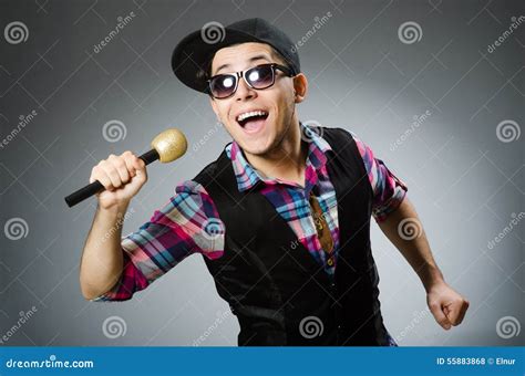 Funny Man Singing In Karaoke Stock Photo Image Of Performance Artist