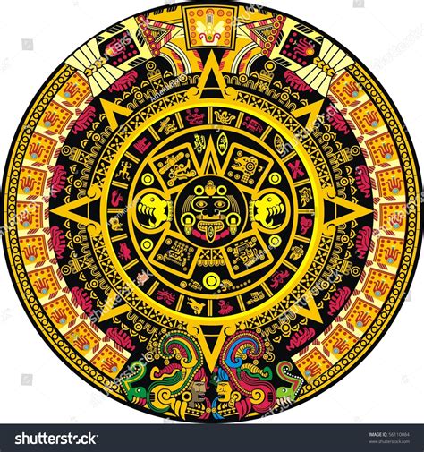 Aztec Calendar Color Vetor Stock Livre De Direitos 56110084