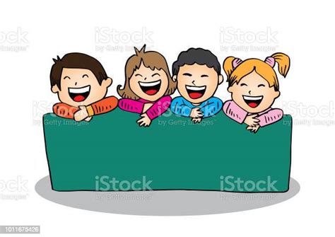 Cartoon Happy Kids Holding Banner Stock Illustration Download Image