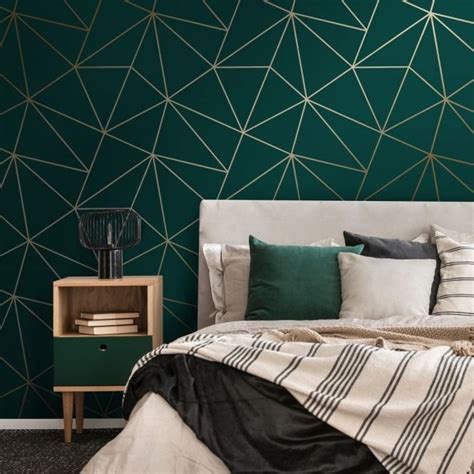 Zara Shimmer Metallic Geometric Wallpaper Emerald Gold