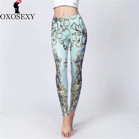 Aliexpress Com Buy Hot Peacock Print High Waist Yoga Pants Fitness