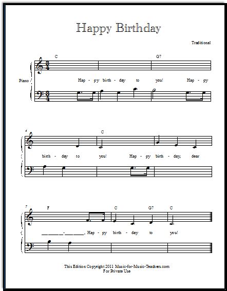 Get the free printable sheet music at our website: Happy Birthday with piano chord symbols | Sheet music ...