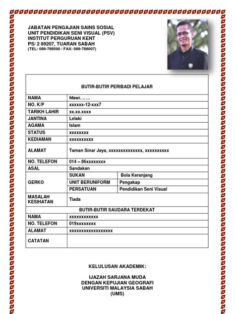 Contoh Biodata Pelajar