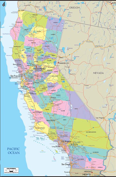 Large Detailed Administrative Map Of California State
