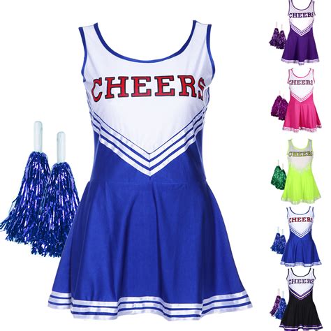 High School Sports Team Cheerleader Girl Uniform Costume Outfit W Pom