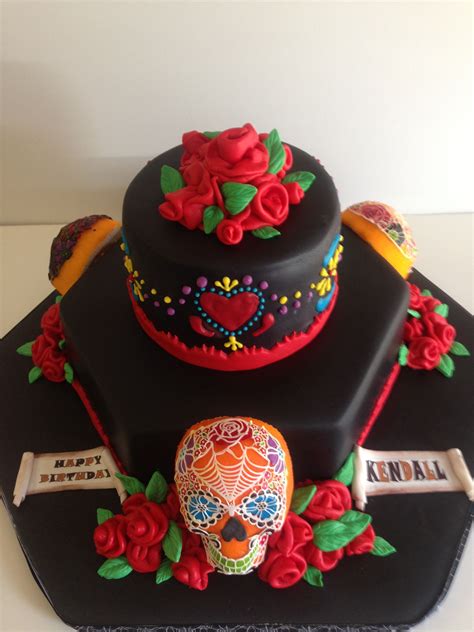 Sugar Skull Cake Day Of The Dead Black Red Gothic Sugar Skull