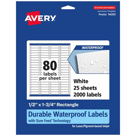 Avery Durable Waterproof Rectangle Labels With Sure Feed 5 X 175